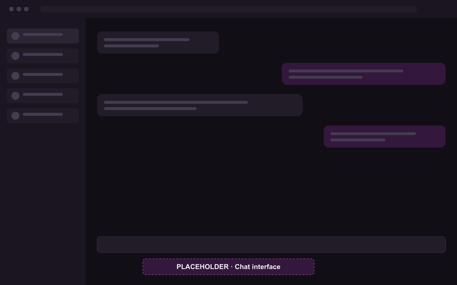 Wireframe placeholder of the Candy AI chat view with conversation list and message composer.