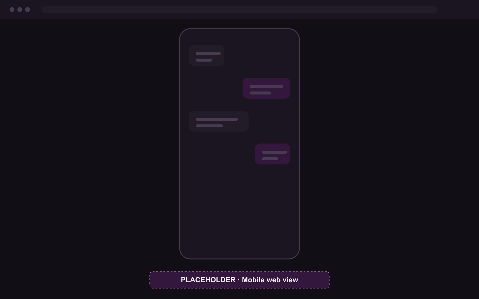Wireframe placeholder of the chat in a mobile browser frame.
