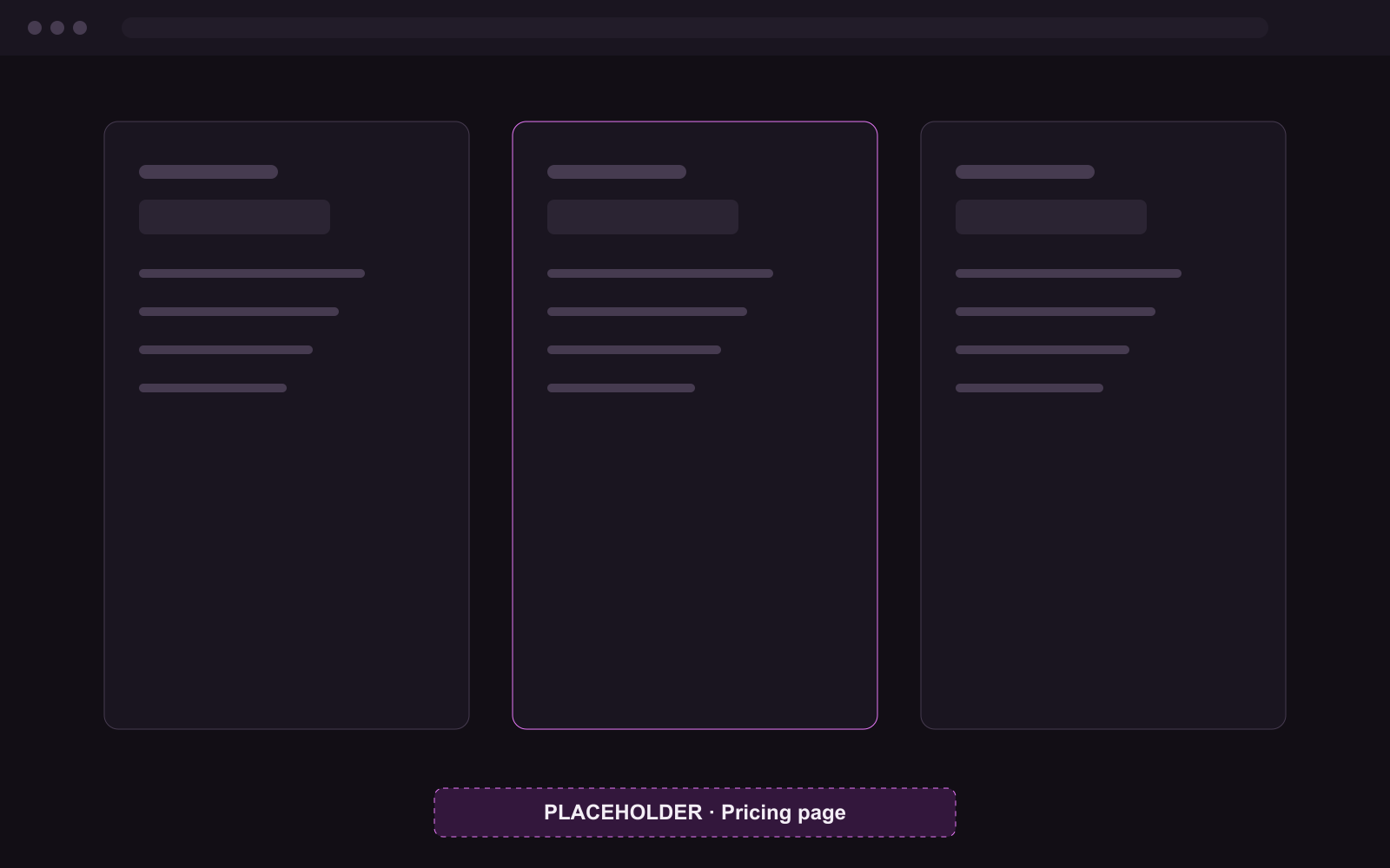 Wireframe placeholder of the Candy AI pricing page with three plan columns.