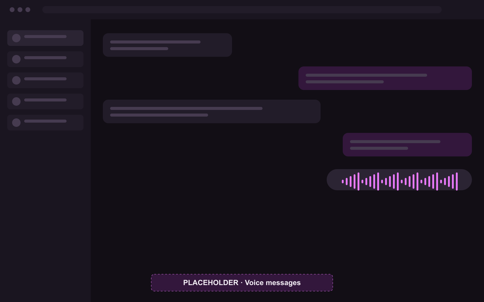 Wireframe placeholder of a chat with a voice message waveform.